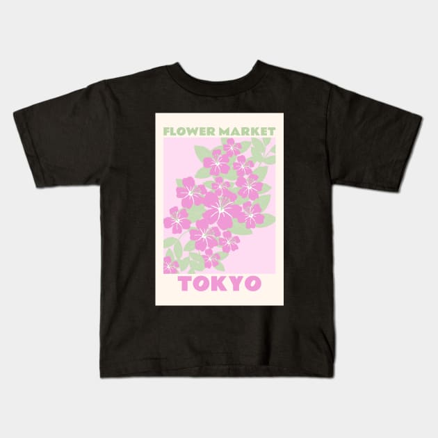 Tokyo Botanical Flower Market Kids T-Shirt by mystikwhale